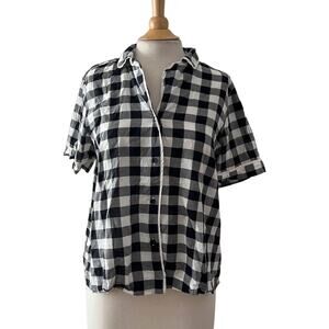 Kate Spade Womens Blouse Size Large Black and White Square Design Excellent